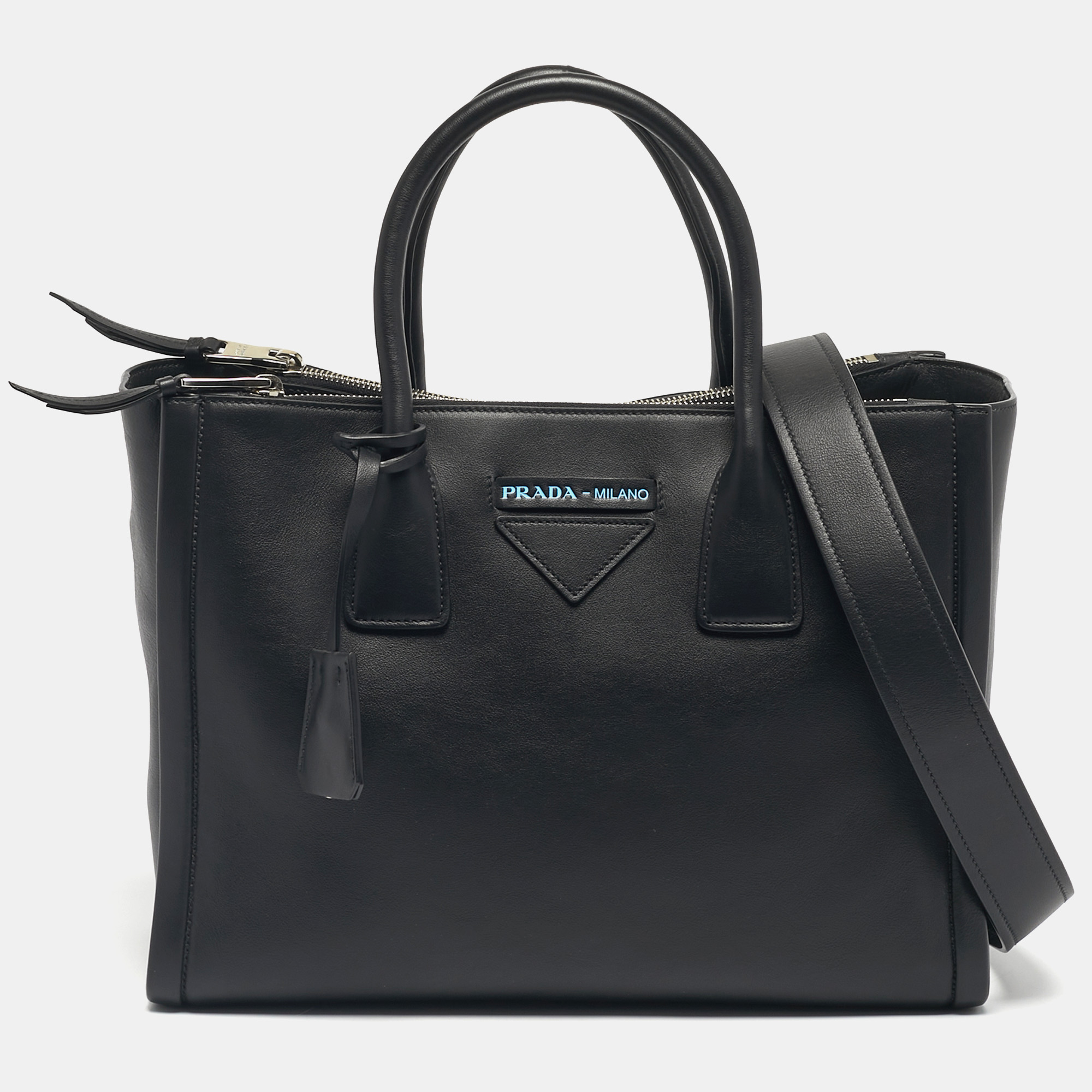 

Prada Leather Concept Double Zip Tote, Black