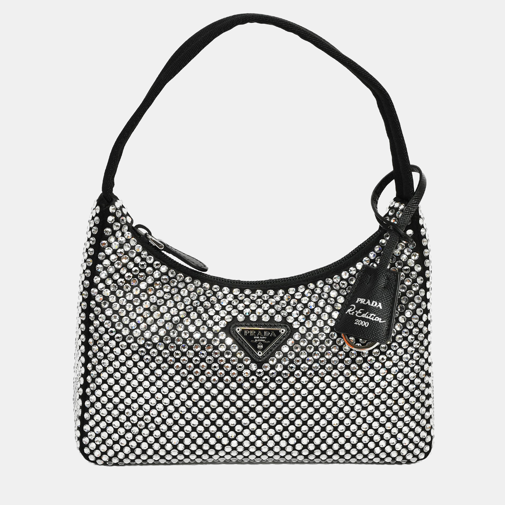 

Prada Black Satin Crystal Re-Edition Mini Shoulder Bag
