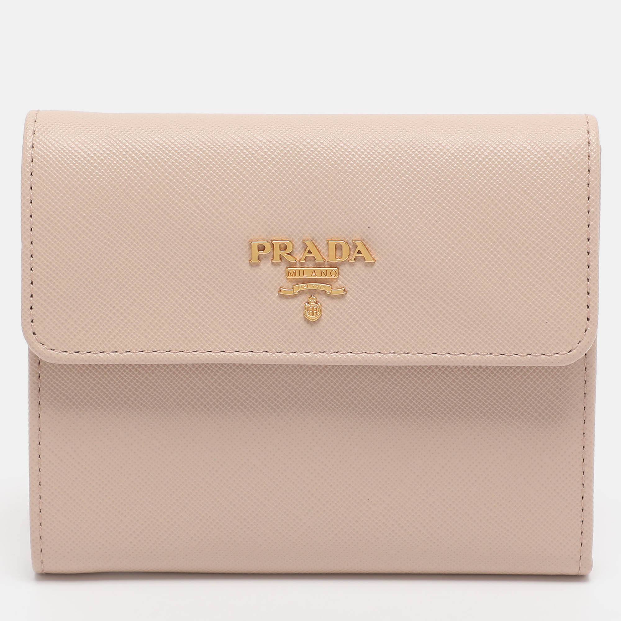 

Prada Pink Saffiano Metal Leather Bifold Wallet
