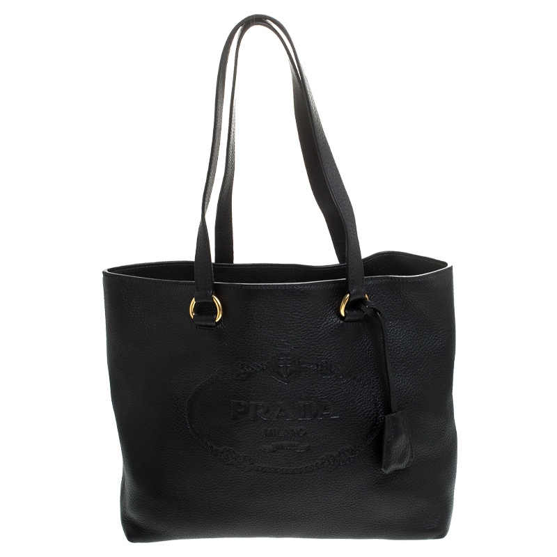 Pre Owned Prada Black Vitello Leather Shopper Tote