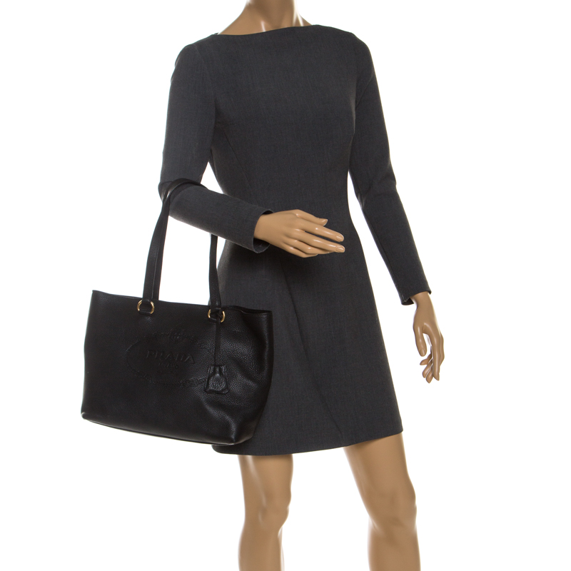 

Prada Black Vitello Leather Shopper Tote
