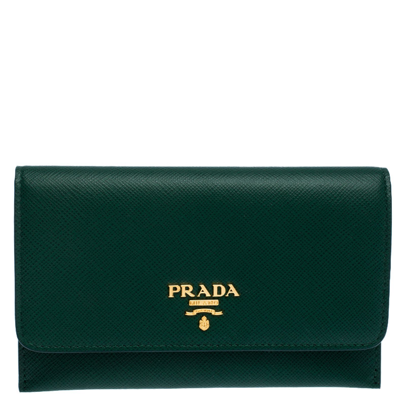 Prada Green Saffiano Leather Flap Wallet