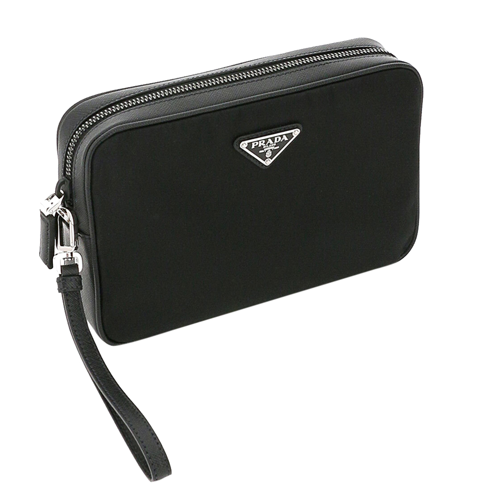 

Prada Black Nylon Saffiano Leather Pouch