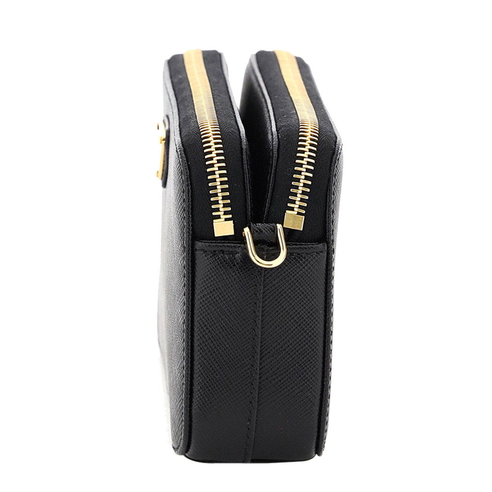 

Prada Black Leather Double Zip Chain Mini Bag