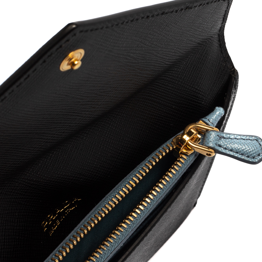 

Prada Black/Blue Saffiano Leather Letter Wallet