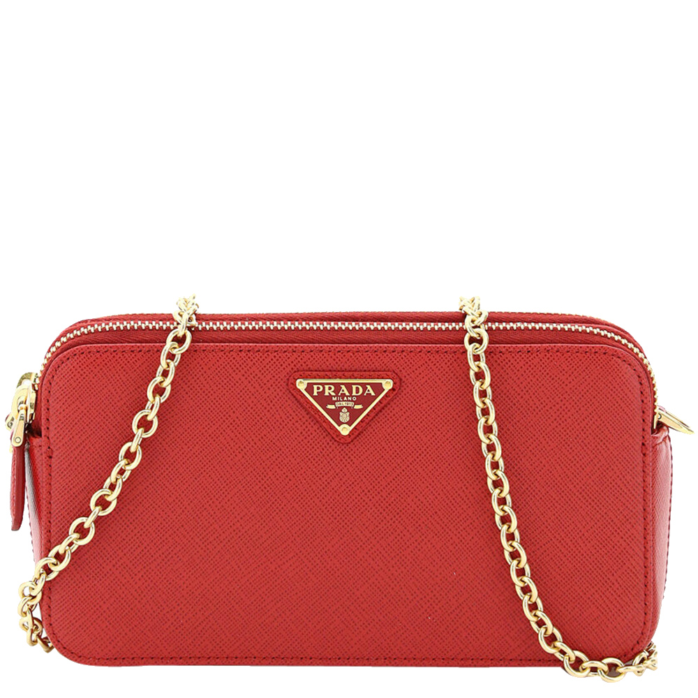 Pre-owned Prada Red Saffiano Leather Double Zip Mini Bag