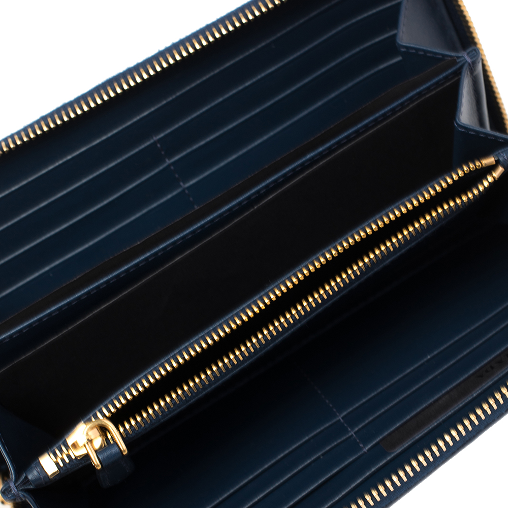 

Prada Blue Vitello Move Leather Zip Around Wallet