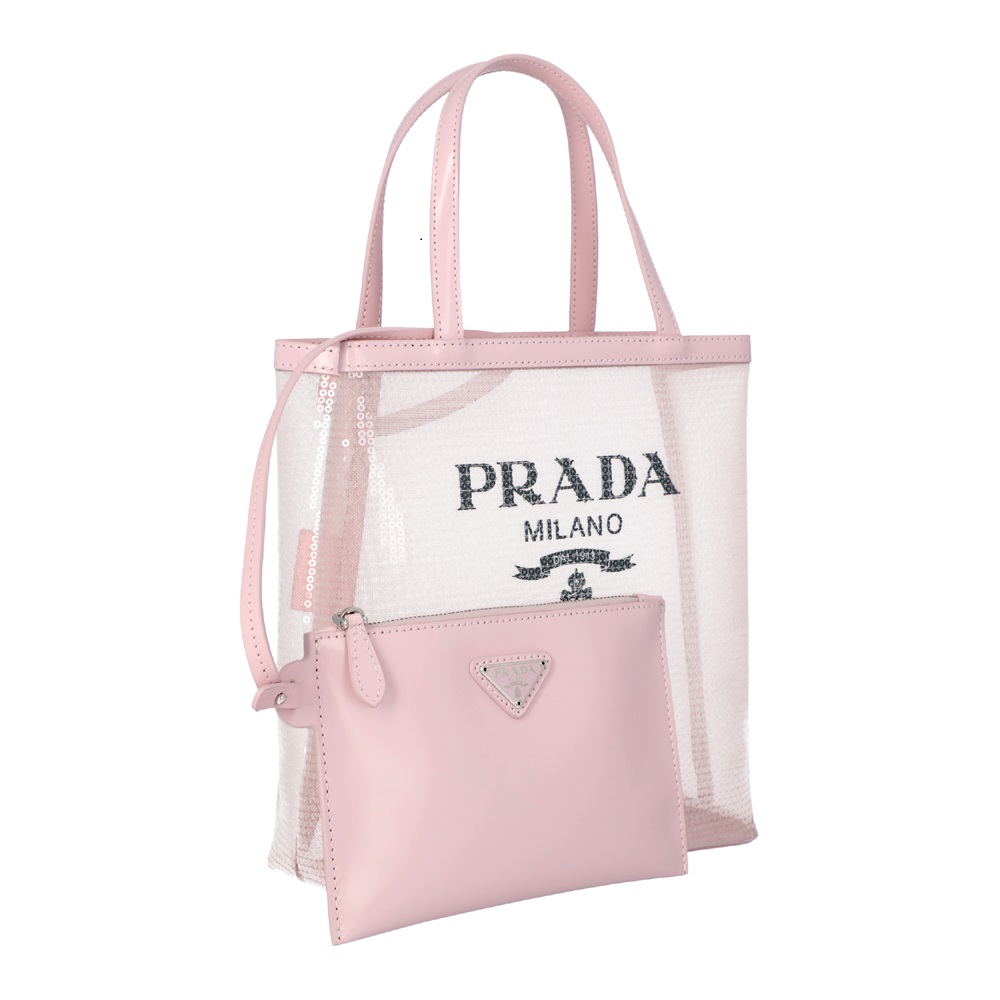 

Prada Pink Sequined Mesh Shopping Small Tote Bag