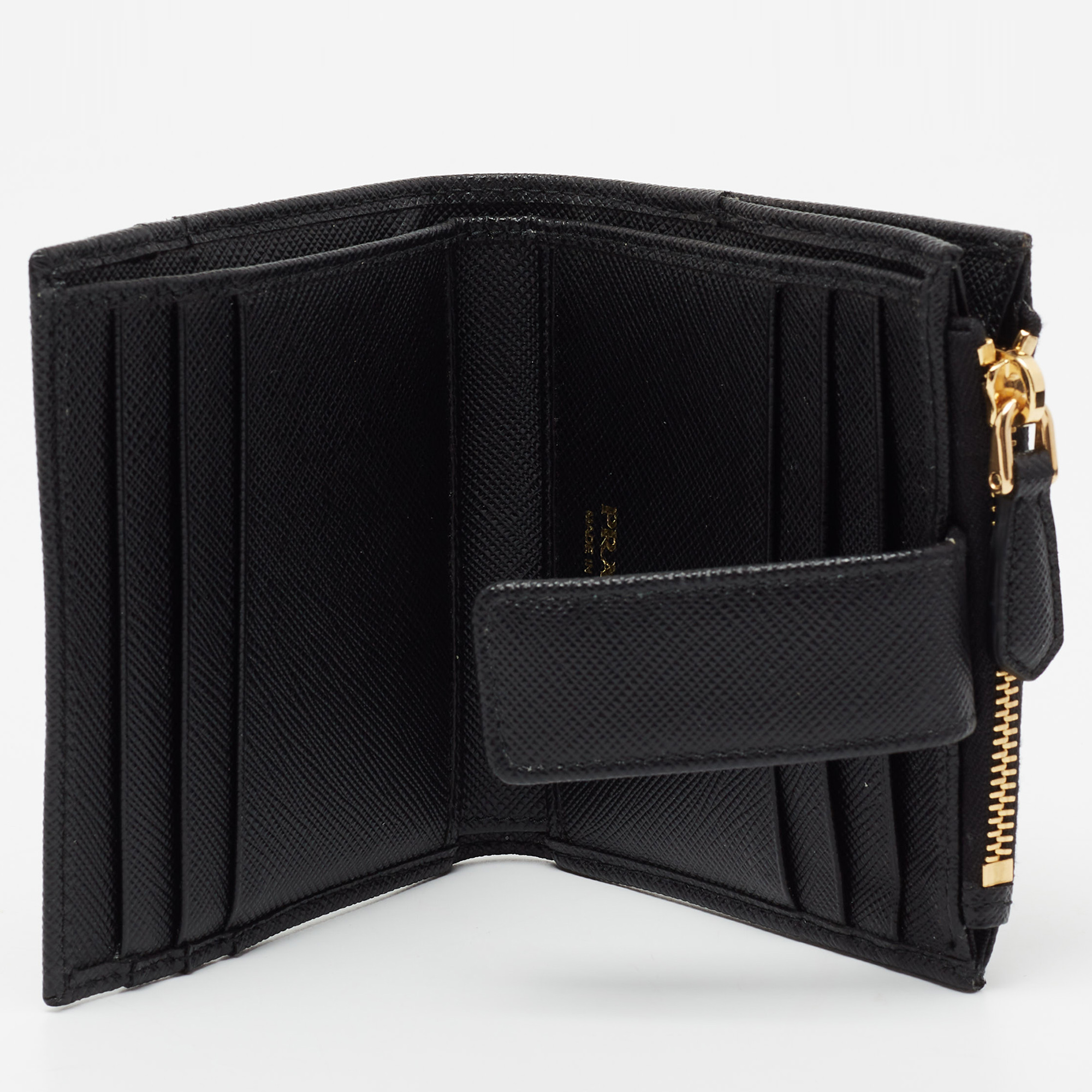 

Prada Black Saffiano Metal Leather Flap Card Holder