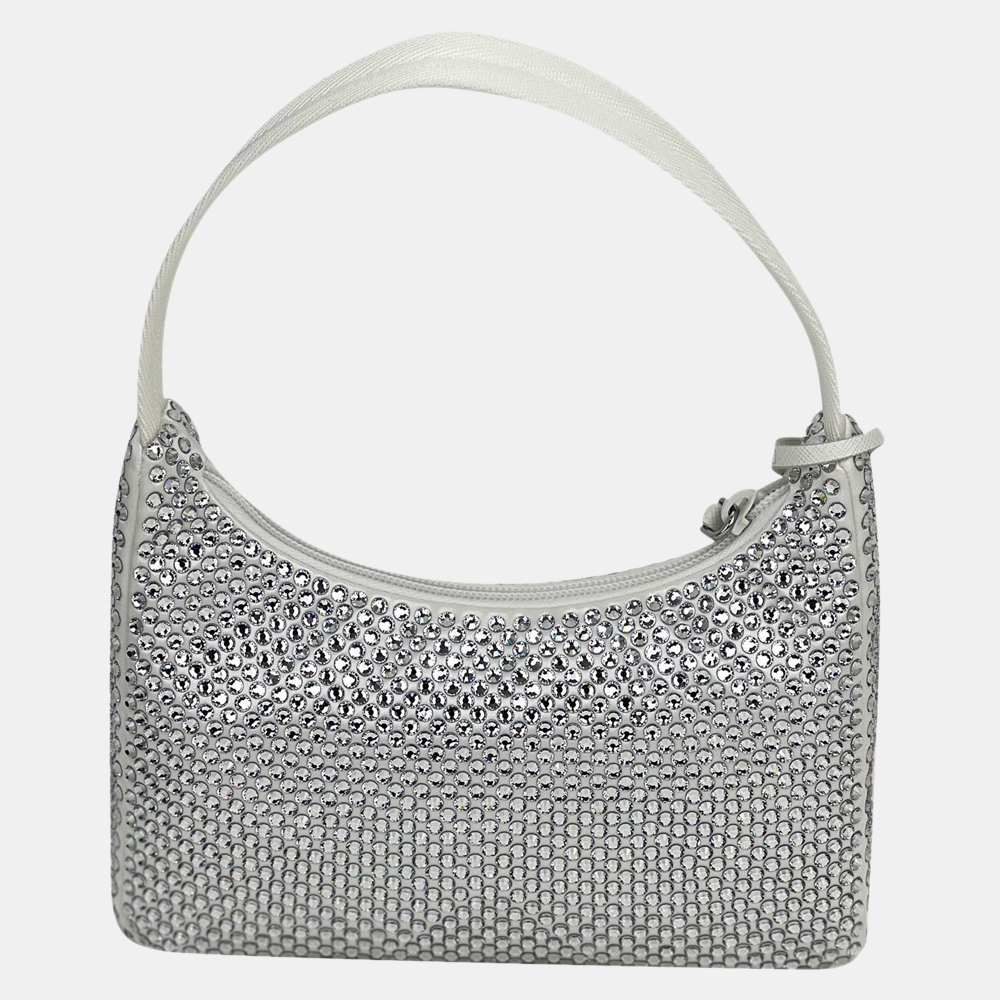 

Prada White Satin Crystal Re-Edition 2000 Mini Bag