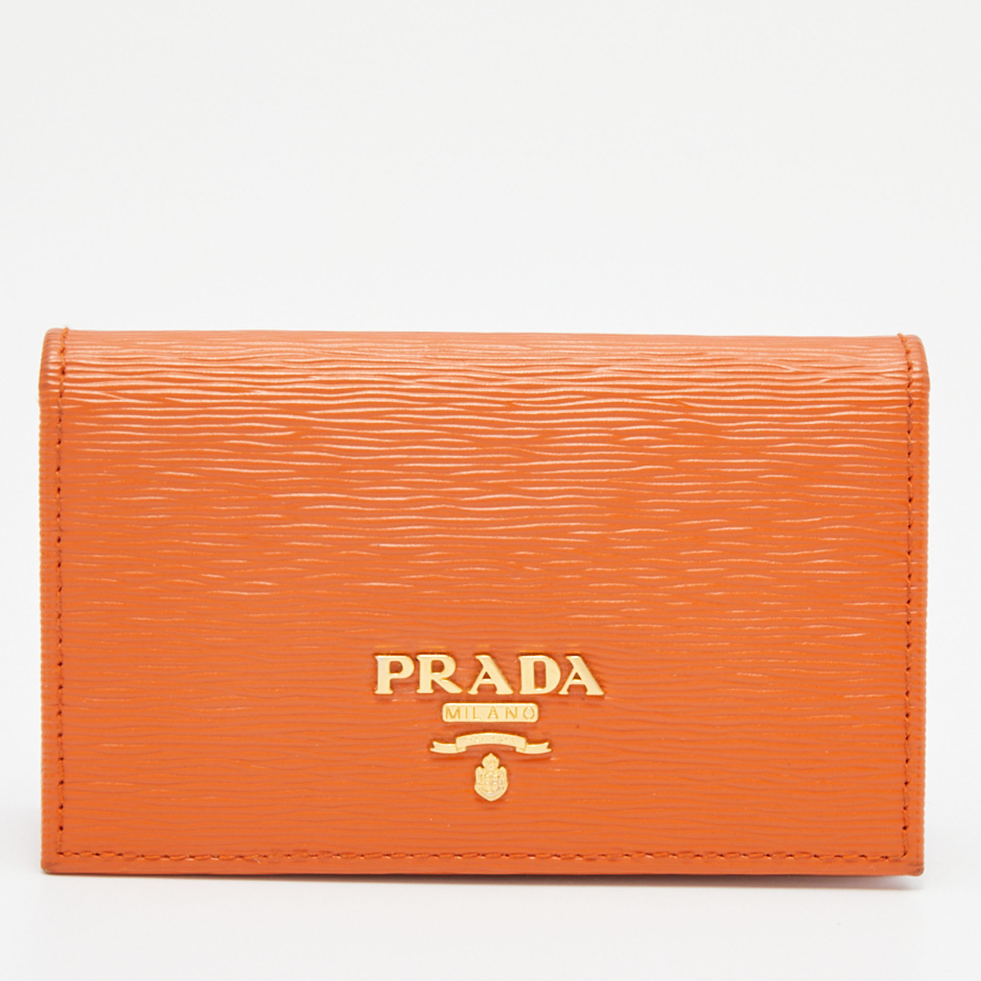 مملوكة مسبقًا Prada Orange Leather Flap Card Holder