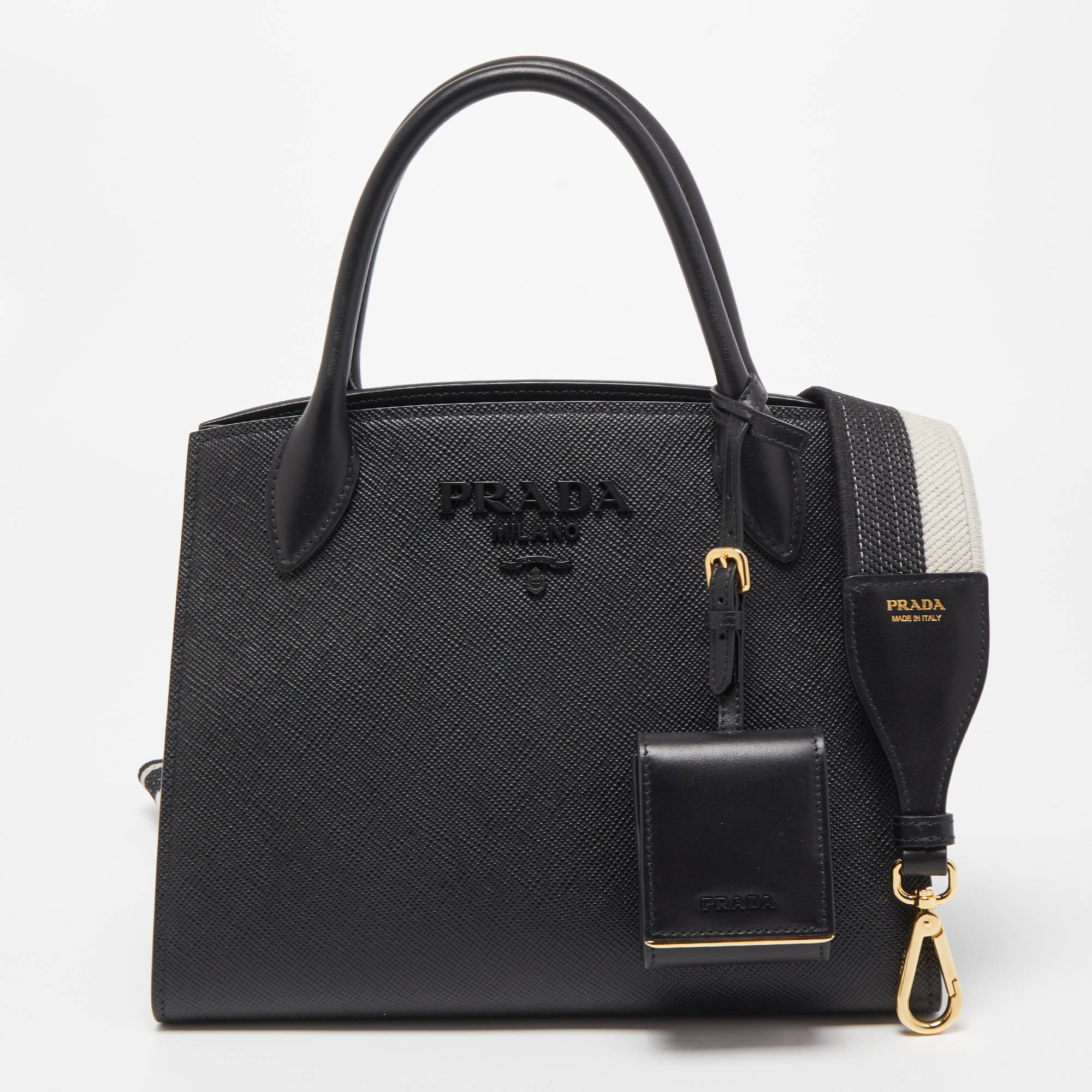 Prada Saffiano Cuir Leather Monochrome Small Tote (SHF