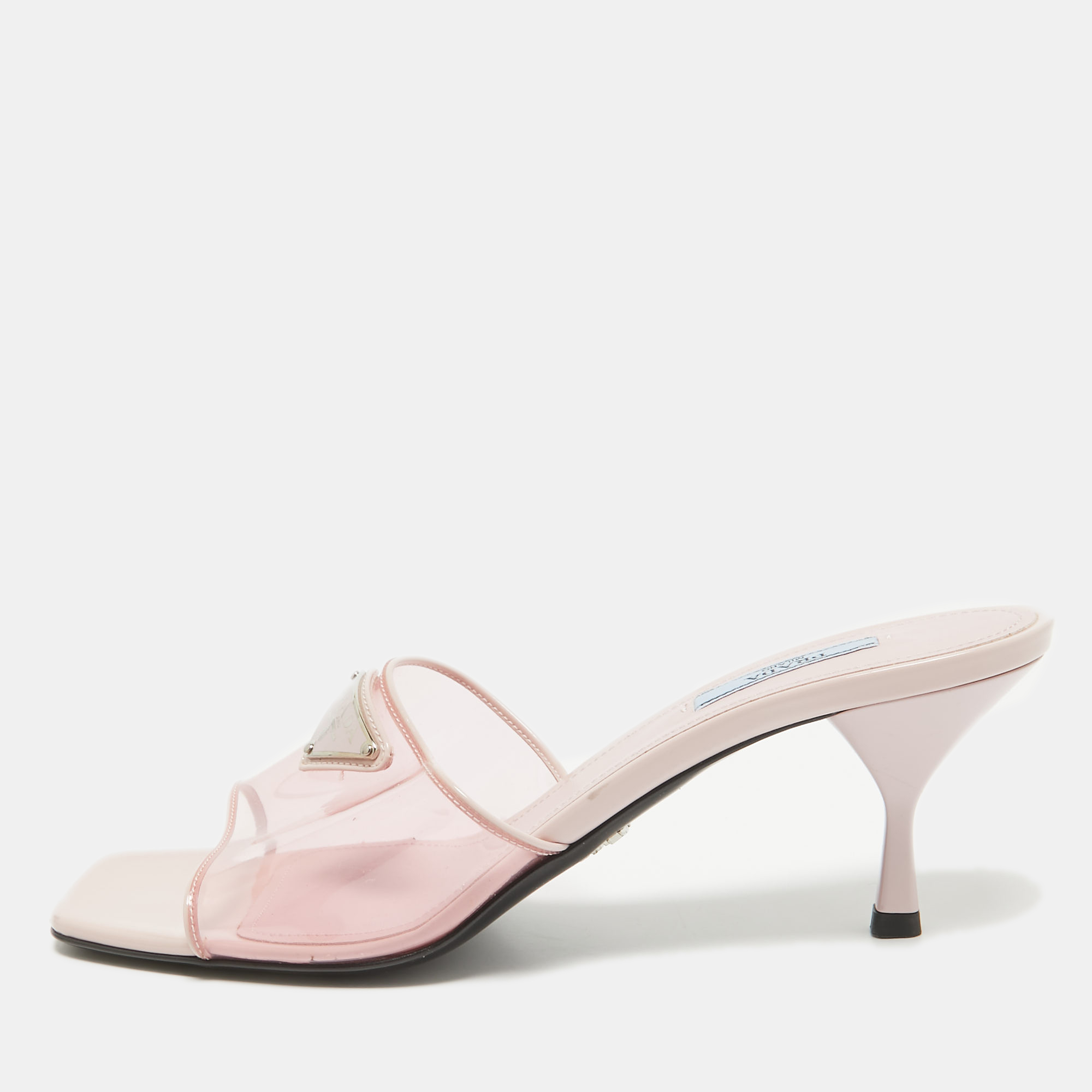 

Prada Pink PVC Logo Slide Sandals Size