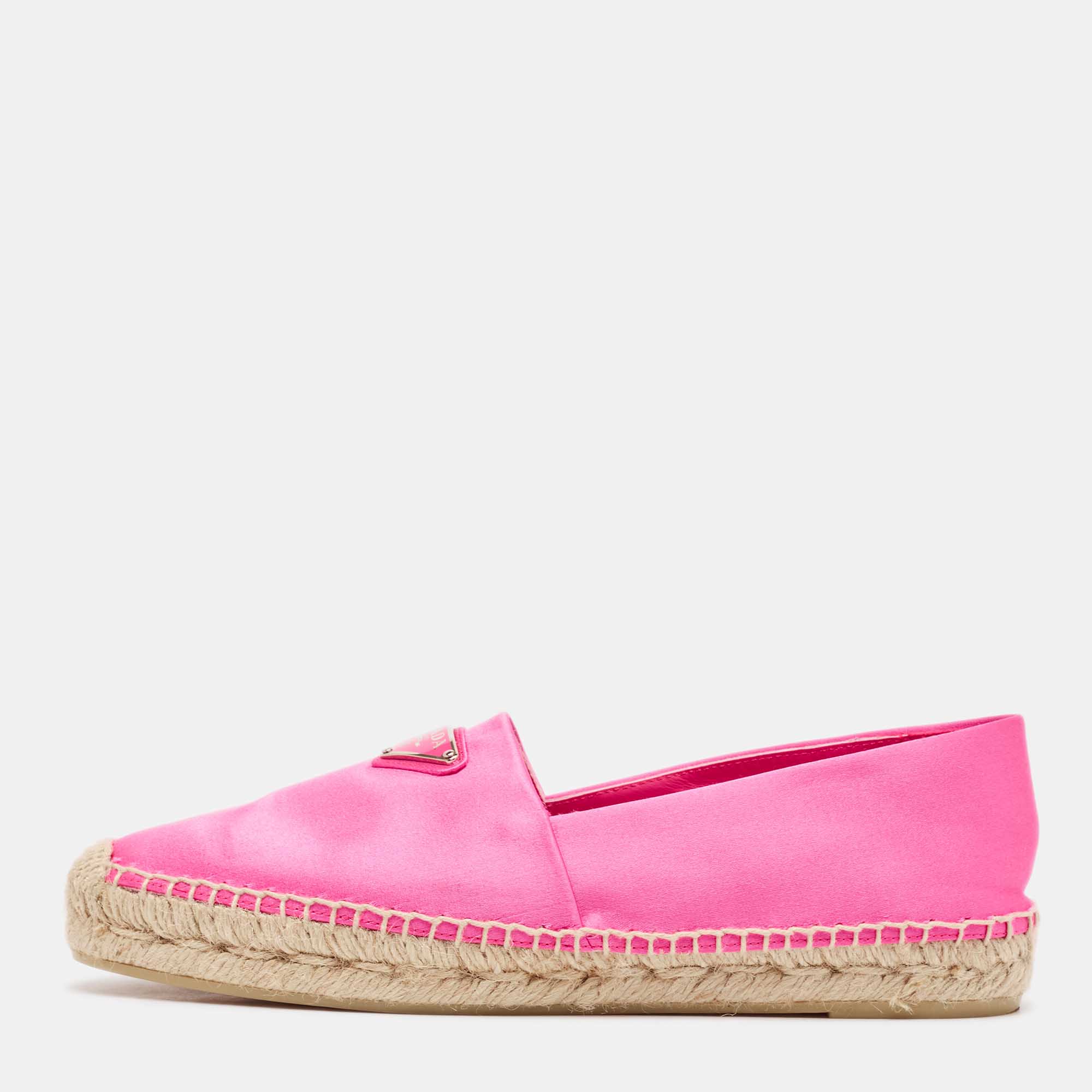 

Prada Pink Satin Logo Plaque Espadrille Flats Size