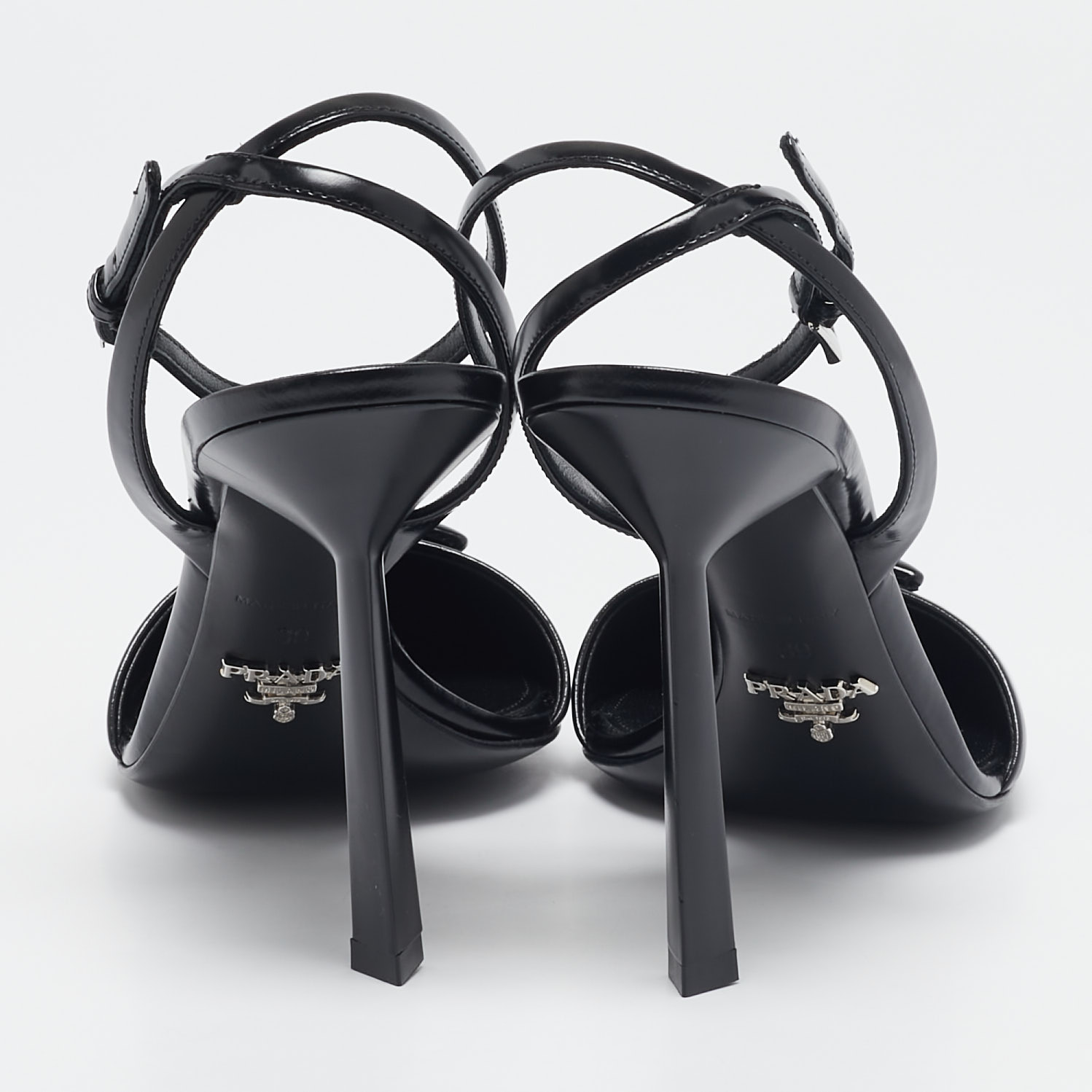 Prada Black Leather Ankle Strap Sandals Size 39 