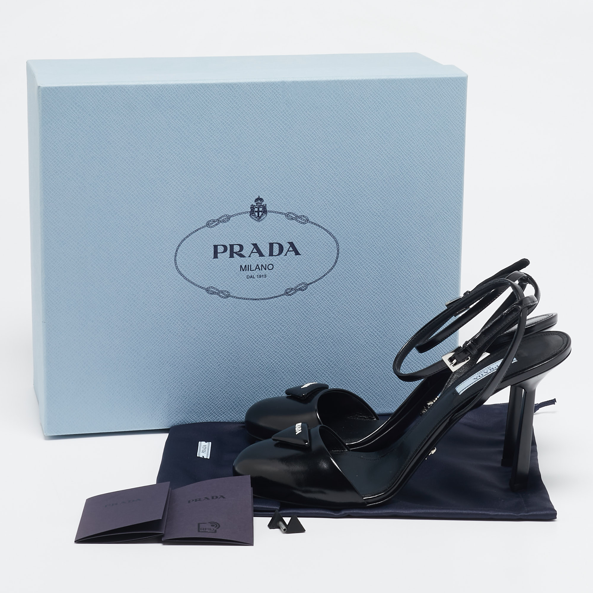 Prada Black Leather Ankle Strap Sandals Size 39 