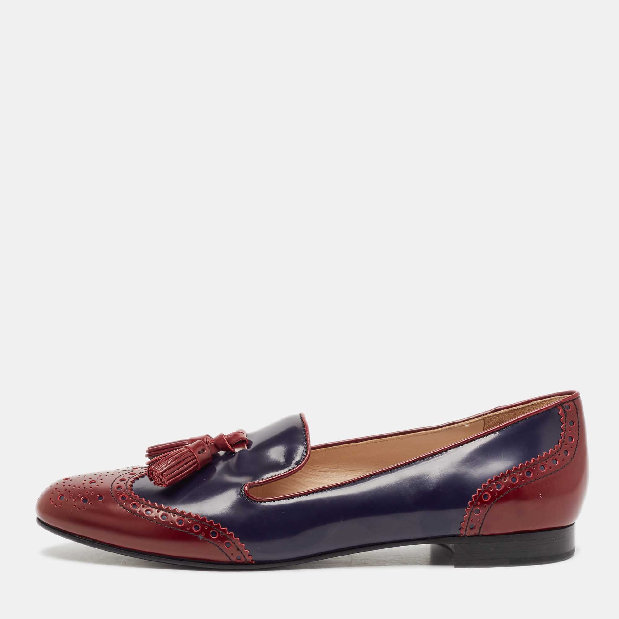 

Prada Burgundy/Navy Blue Leather Smoking Slipper Flats Size