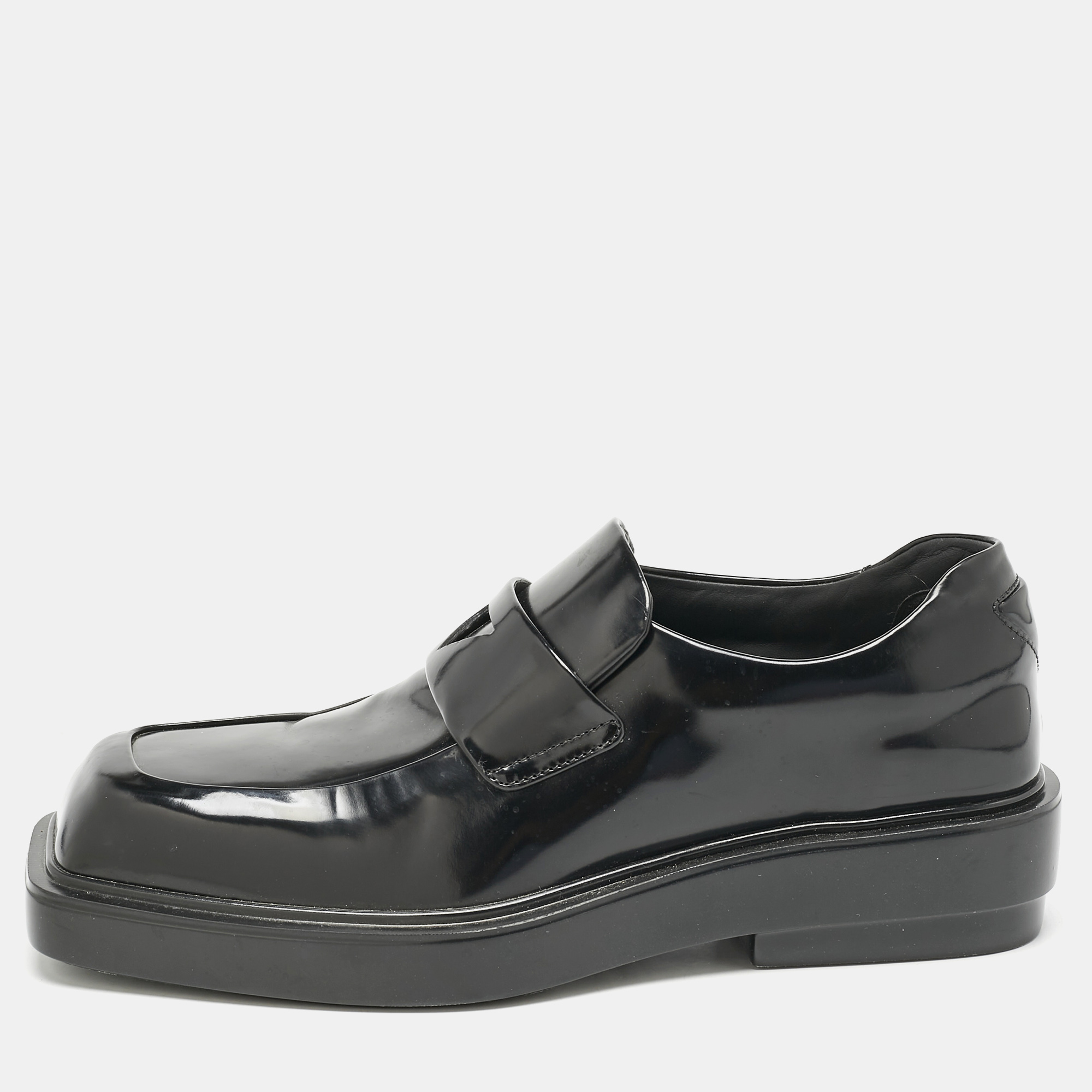 

Prada Black Brushed Leather Penny Loafers Size