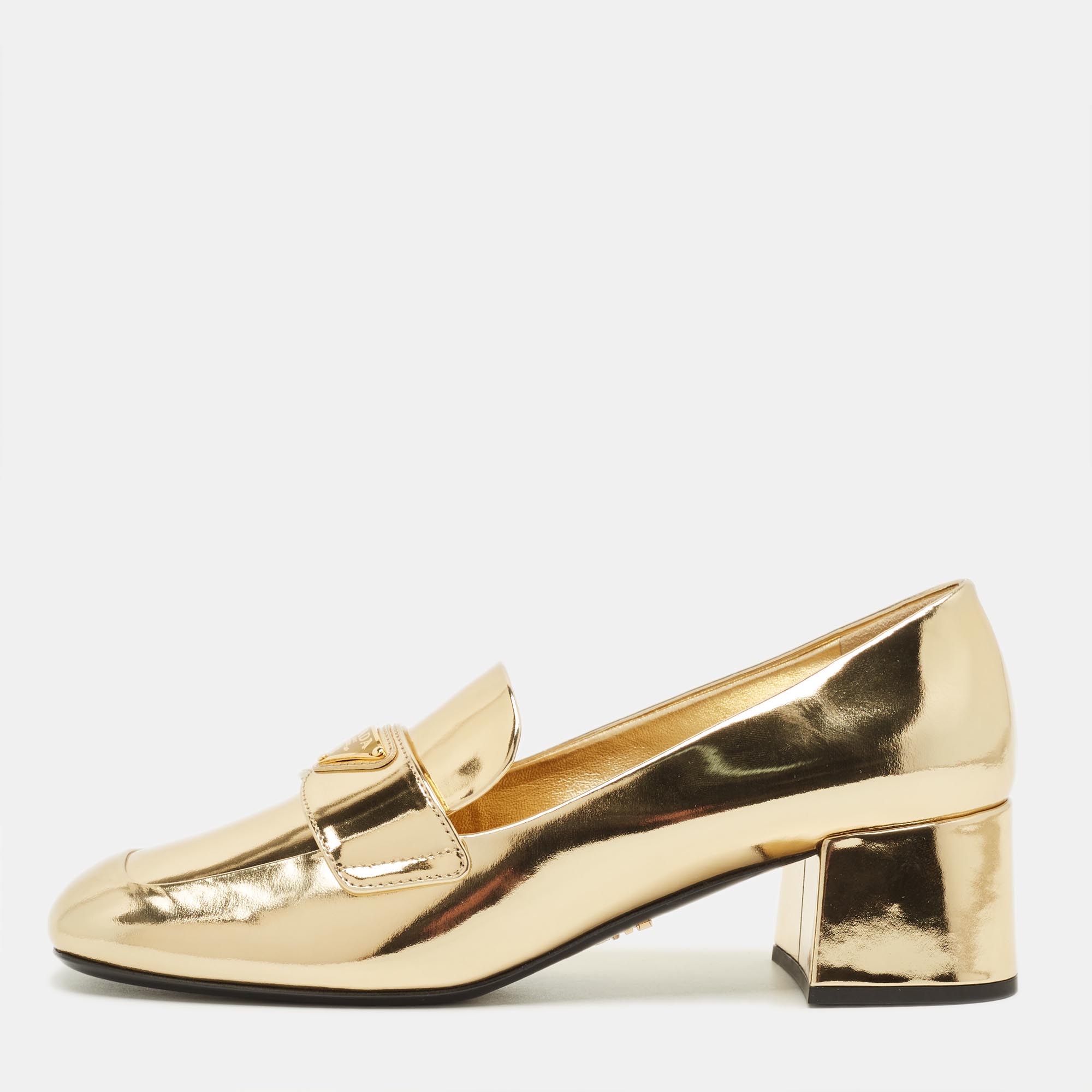 

Prada Size  Gold Leather Loafer Pumps