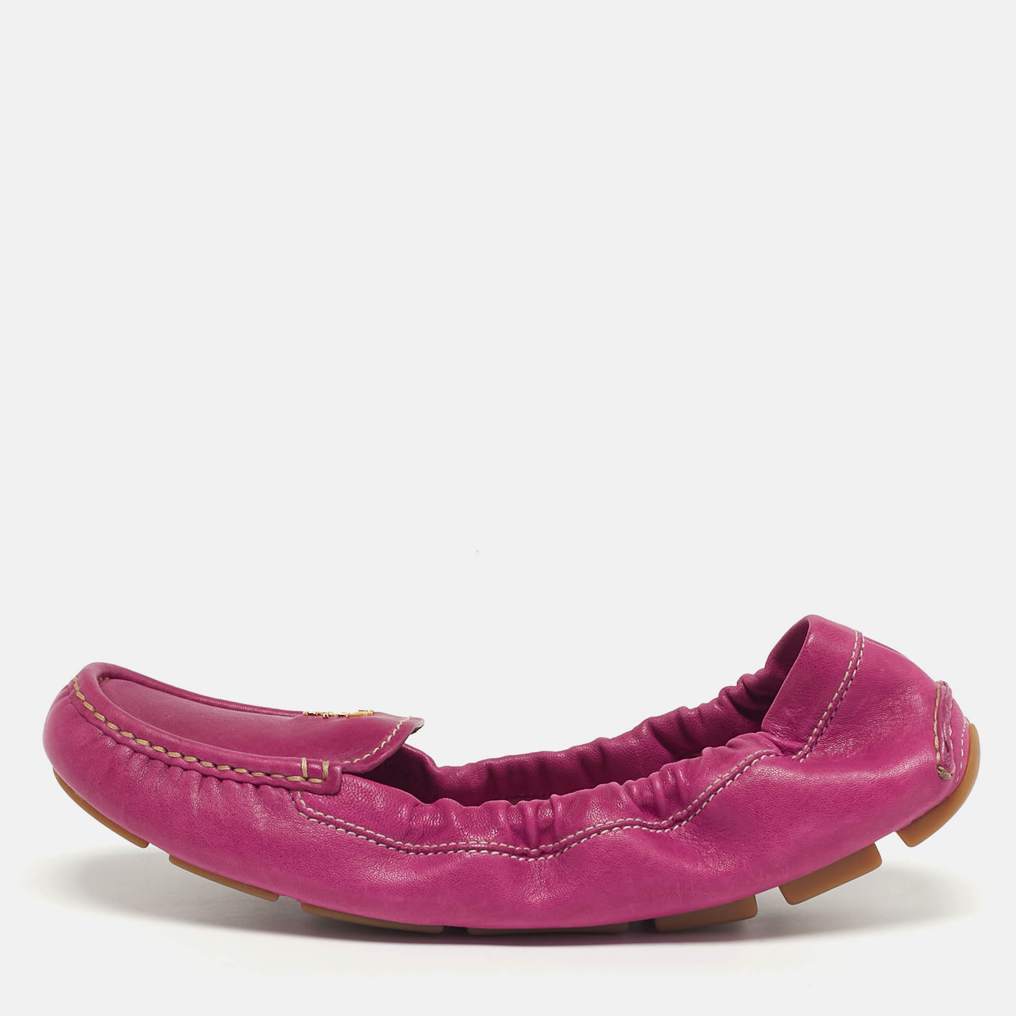 

Prada Scrunch Size  Pink Leather Loafers