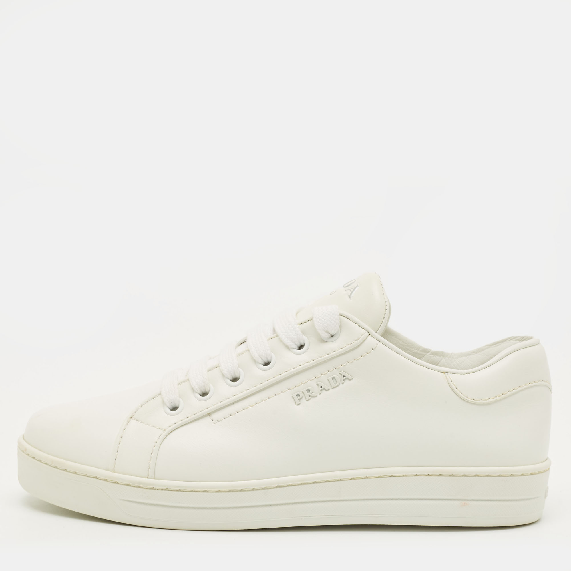 

Prada Size  White Leather Lace Up Sneakers