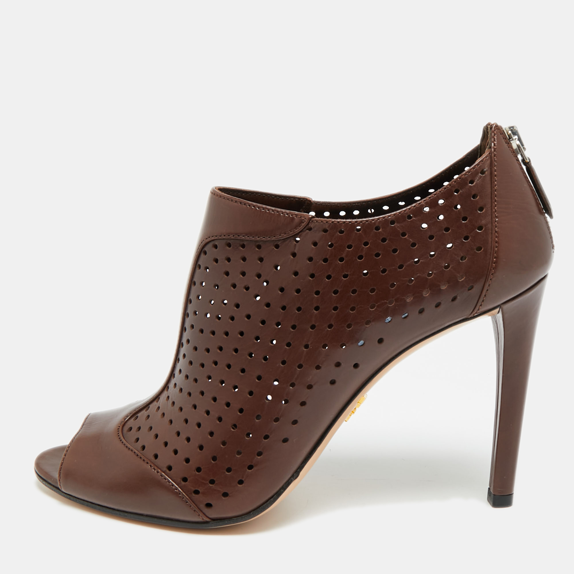 

Prada Size  Brown Perforated Leather Ankle Length Booties