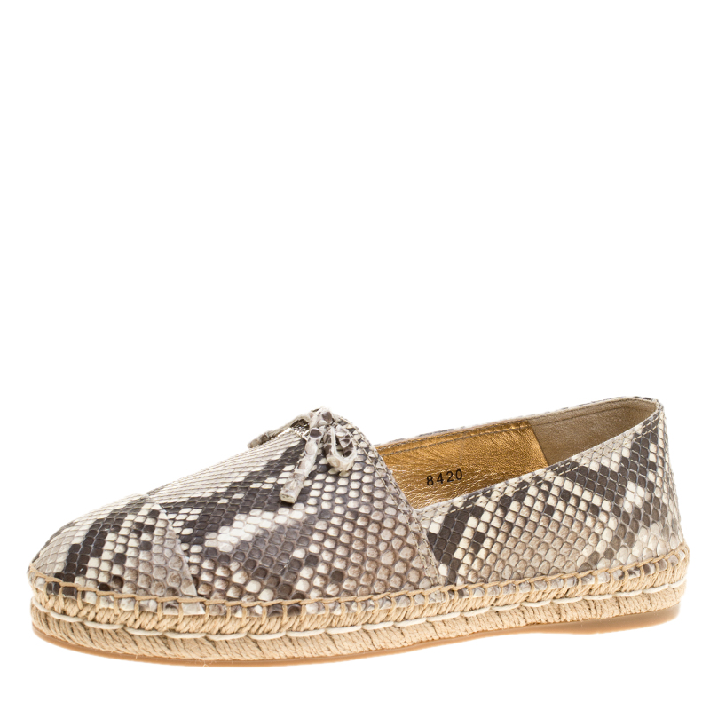 Pre Owned Prada Beige Python Leather Bow Espadrilles Size 37