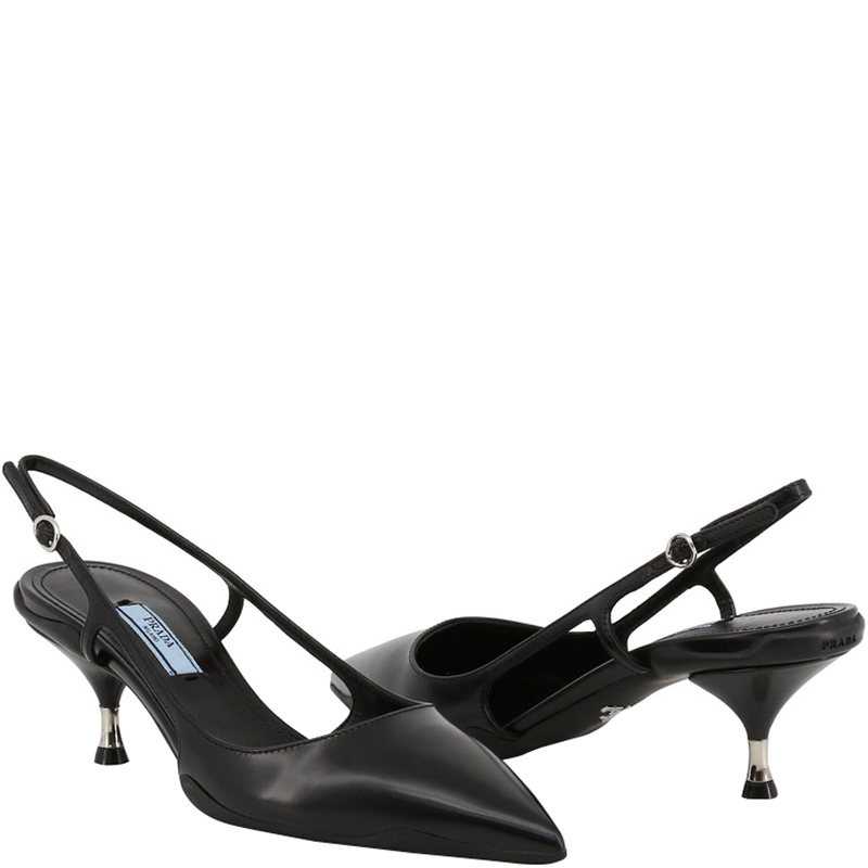 

Prada Black Leather Opanca Pointed Toe Slingback Sandals Size