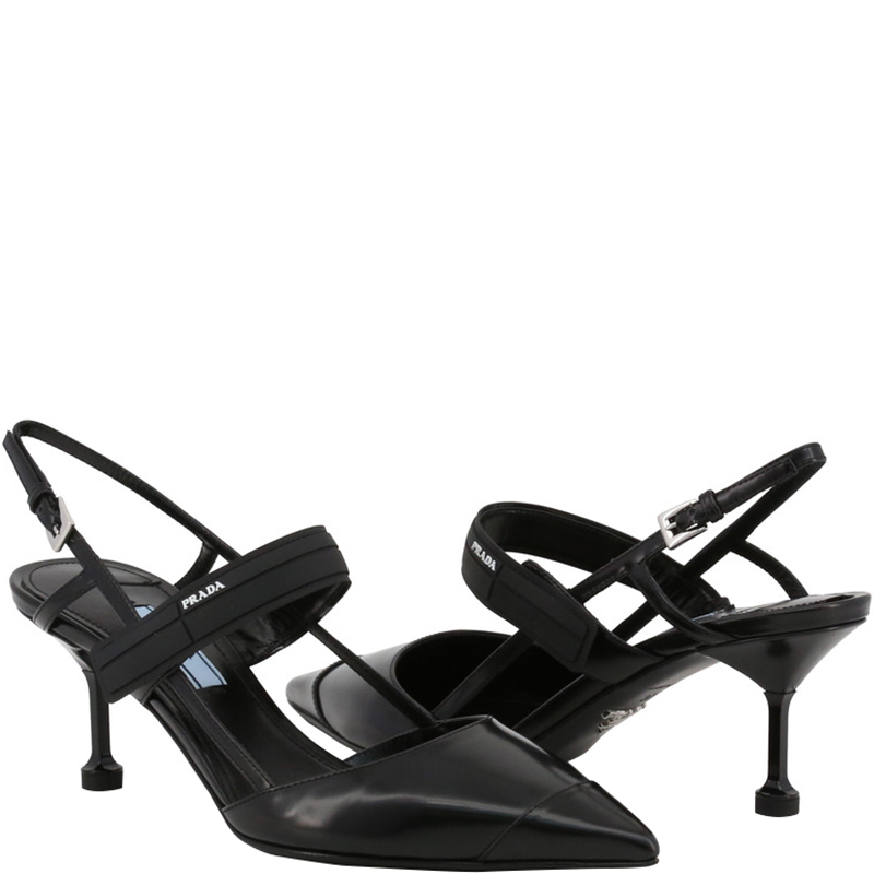 

Prada Black Leather Pointed Toe Slingback Sandals Size