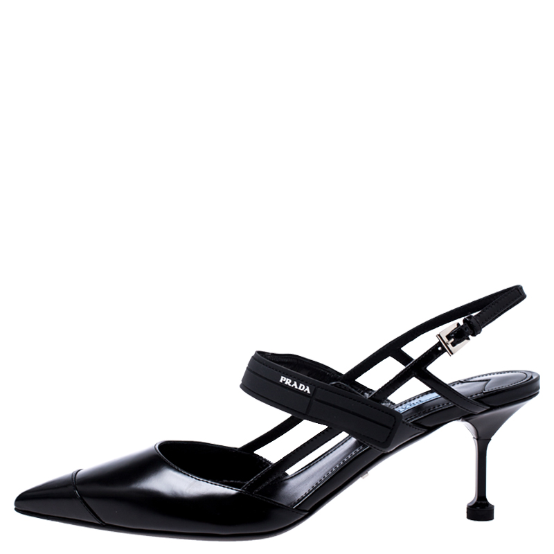 

Prada Black Leather Pointed Toe Slingback Sandals Size