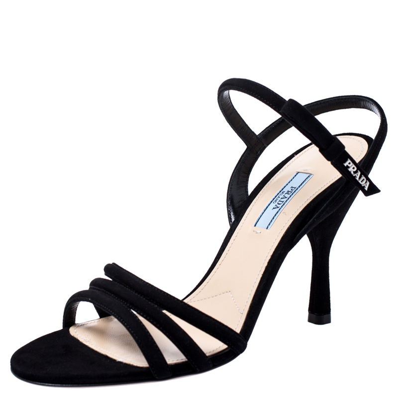 Pre Owned Prada Black Suede Open Toe Ankle Strap Sandals Size 39