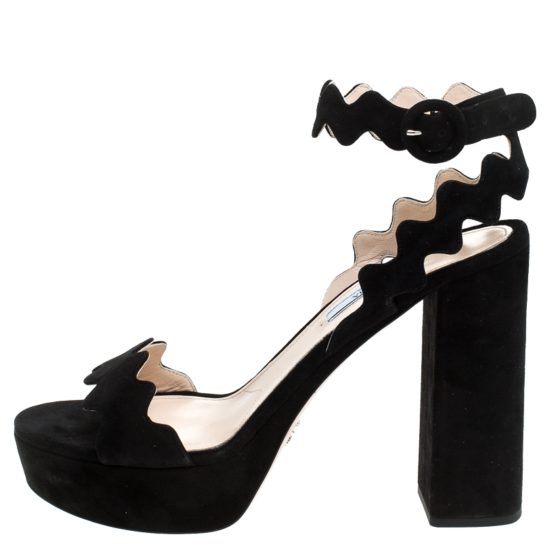

Prada Black Suede Leather Ankle Strap Sandals Size