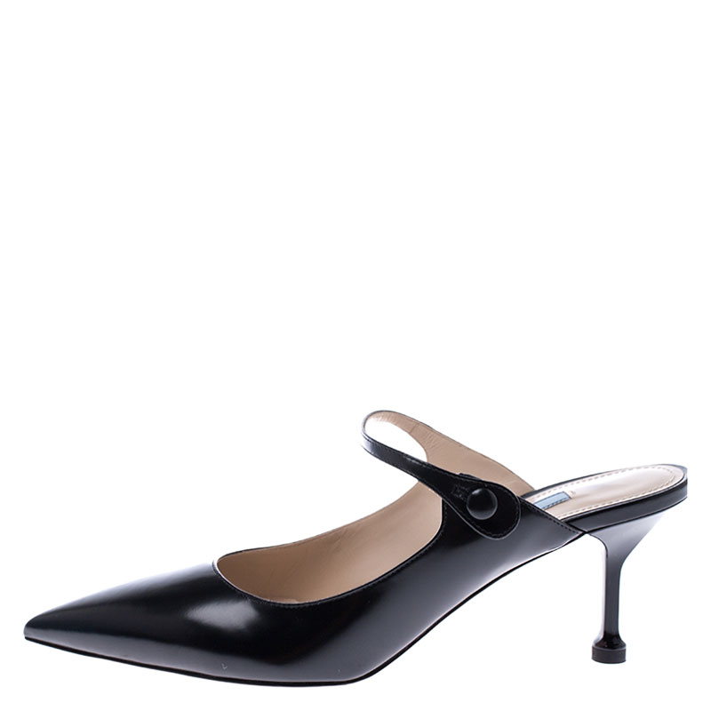 

Prada Black Leather Pointed Toe Mules Size