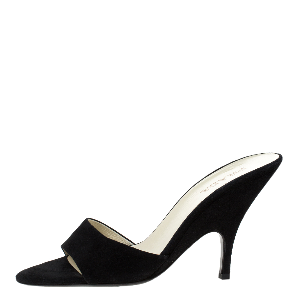 

Prada Black Suede Mules Slides Size