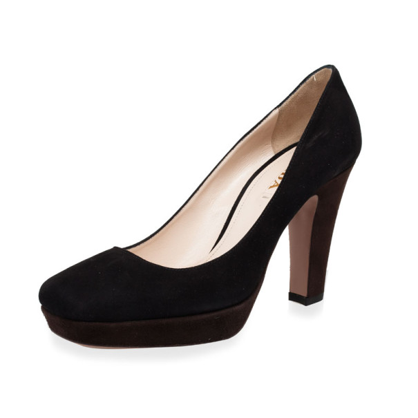 Pre Owned Prada Black Suede Square Toe Pumps Size 39