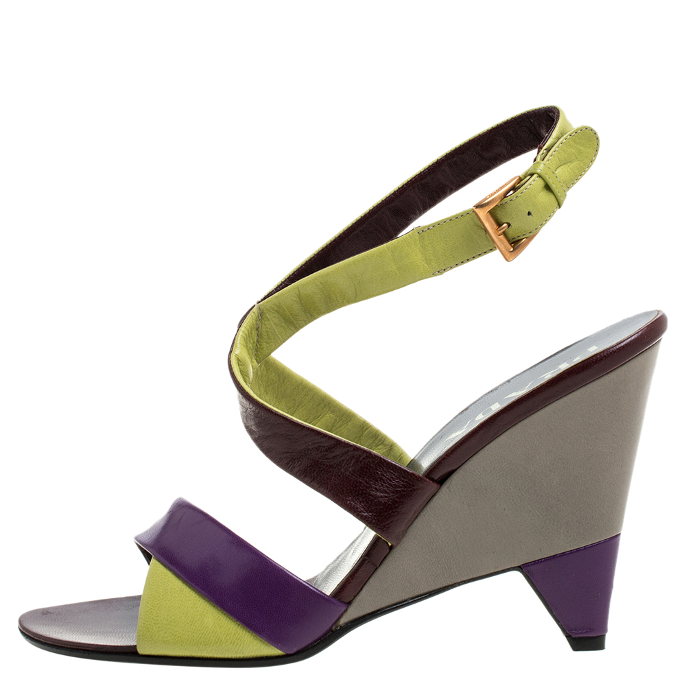 

Prada Tricolor Leather Ankle Strap Wedge Sandals Size, Multicolor
