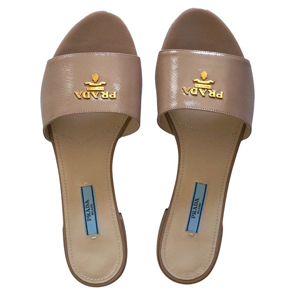 

Prada Beige Saffiano Leather Sandals Size EU 38.5