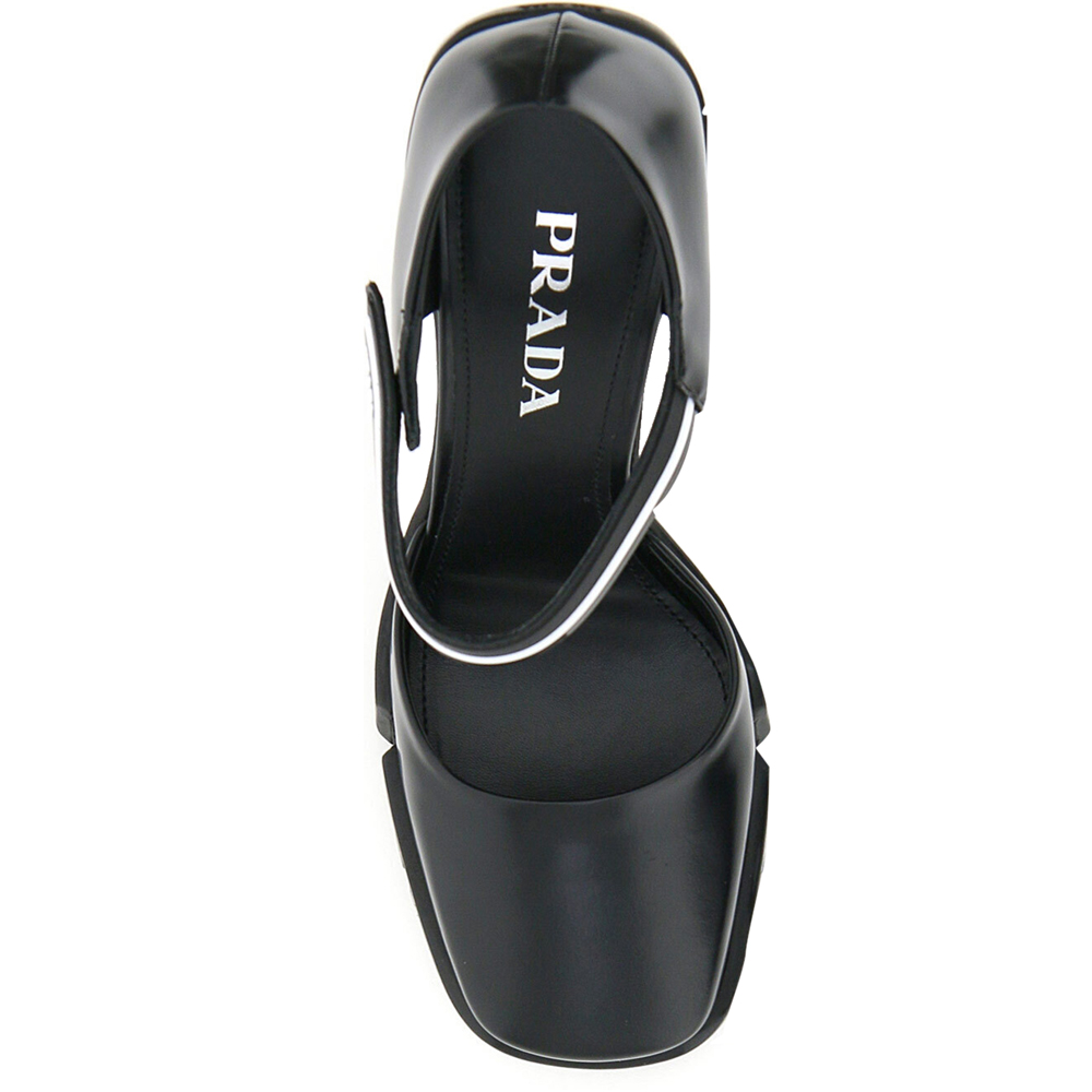 

Prada Black Brushed Leather Almond Toe Strappy Pumps Size IT