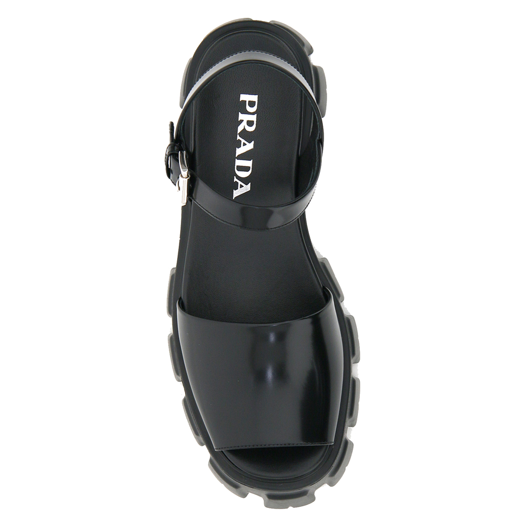 

Prada Black Brushed Leather Monolith Sandals Size IT