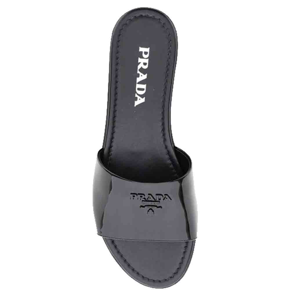 

Prada Black Patent Leather Logo Flat Mules Size IT