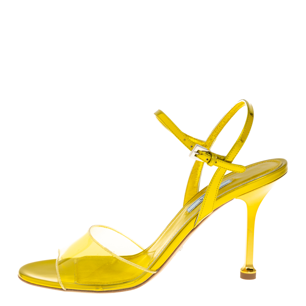 

Prada Yellow Leather And PVC Ankle Strap Sandals Size