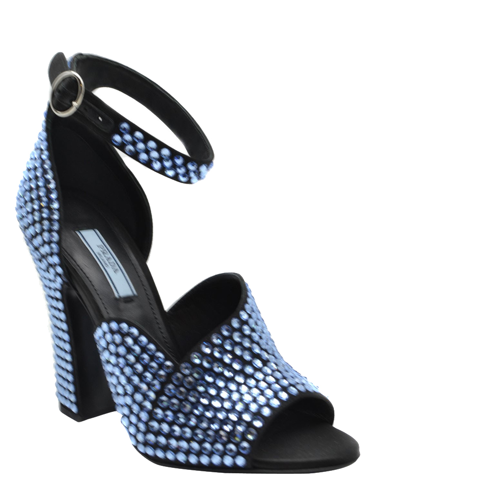 

Prada Black Studded Block Heel Ankle Strap Sandals Size EU