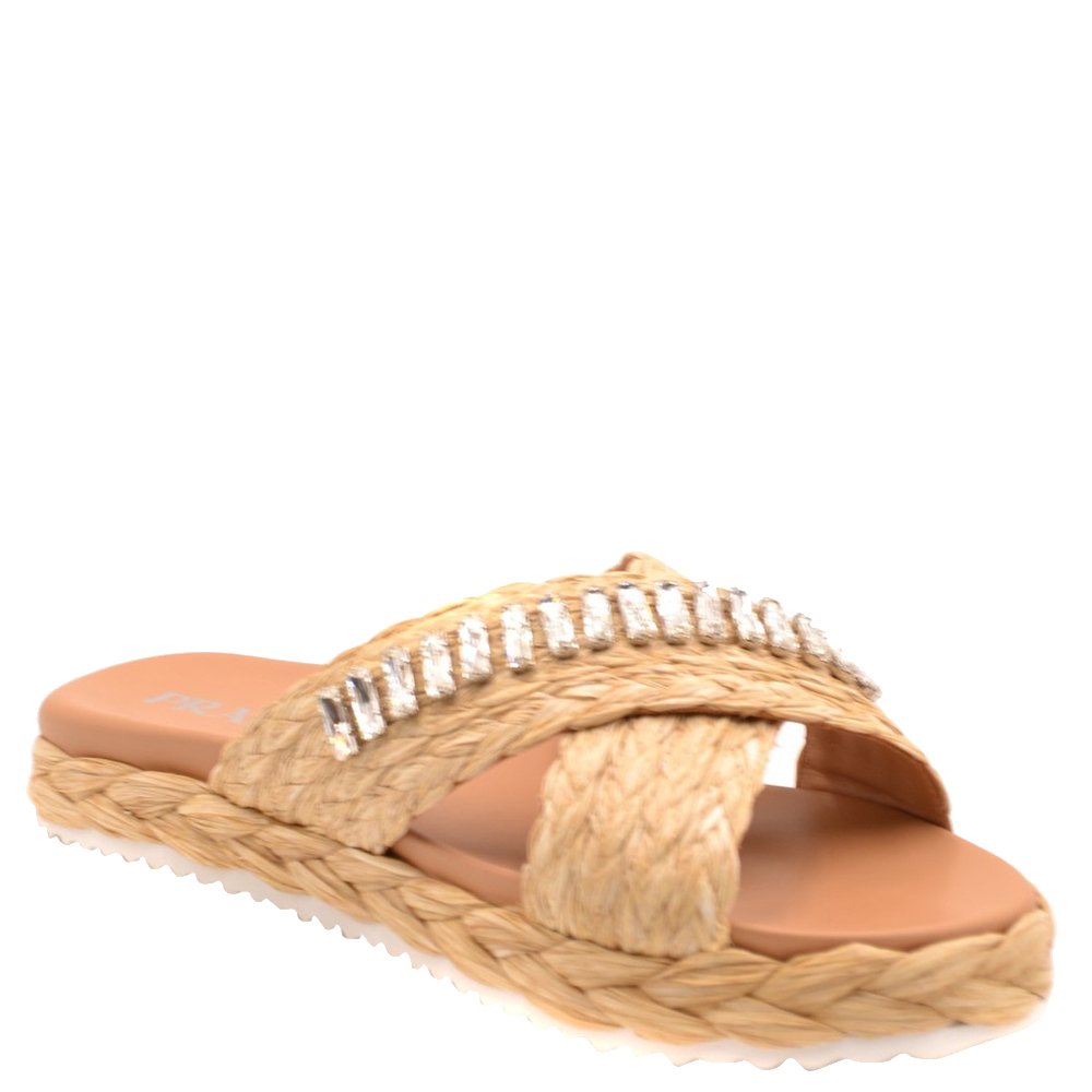 

Prada Brown/Beige Crystal Embellished Braided Raffia Slides EU