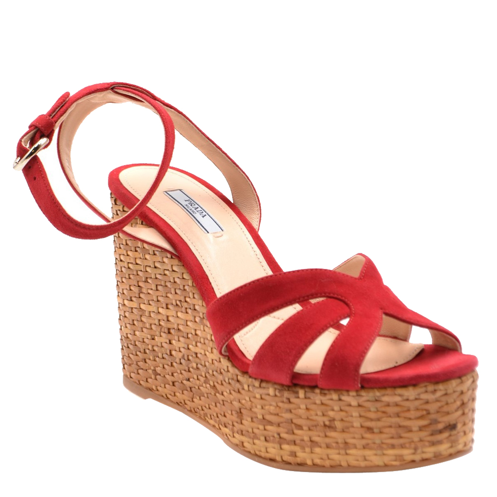 

Prada Red Suede Wedge Platform Sandals Size EU, Multicolor