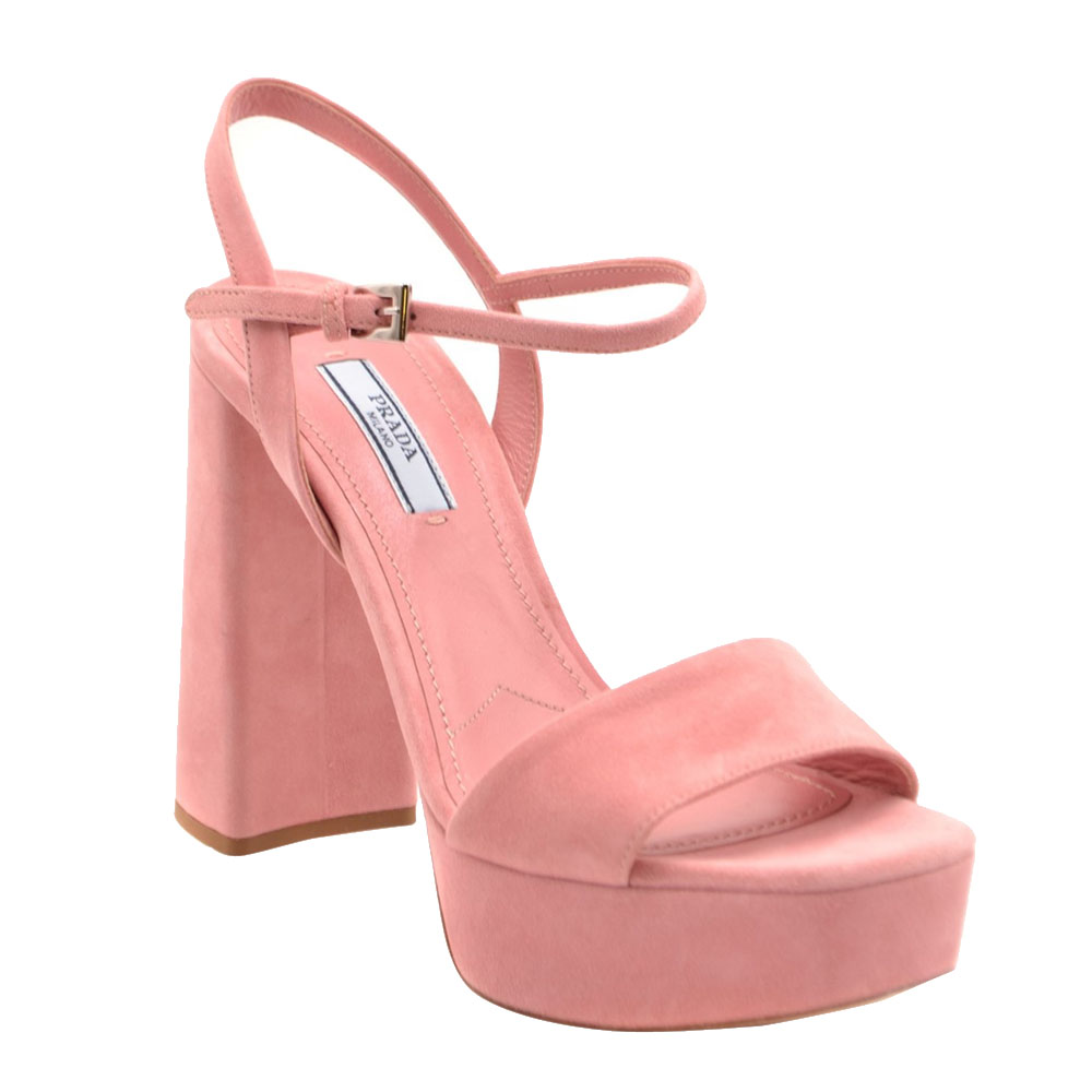 

Prada Pink Suede Ankle Strap Block Heel Platform Sandals Size EU