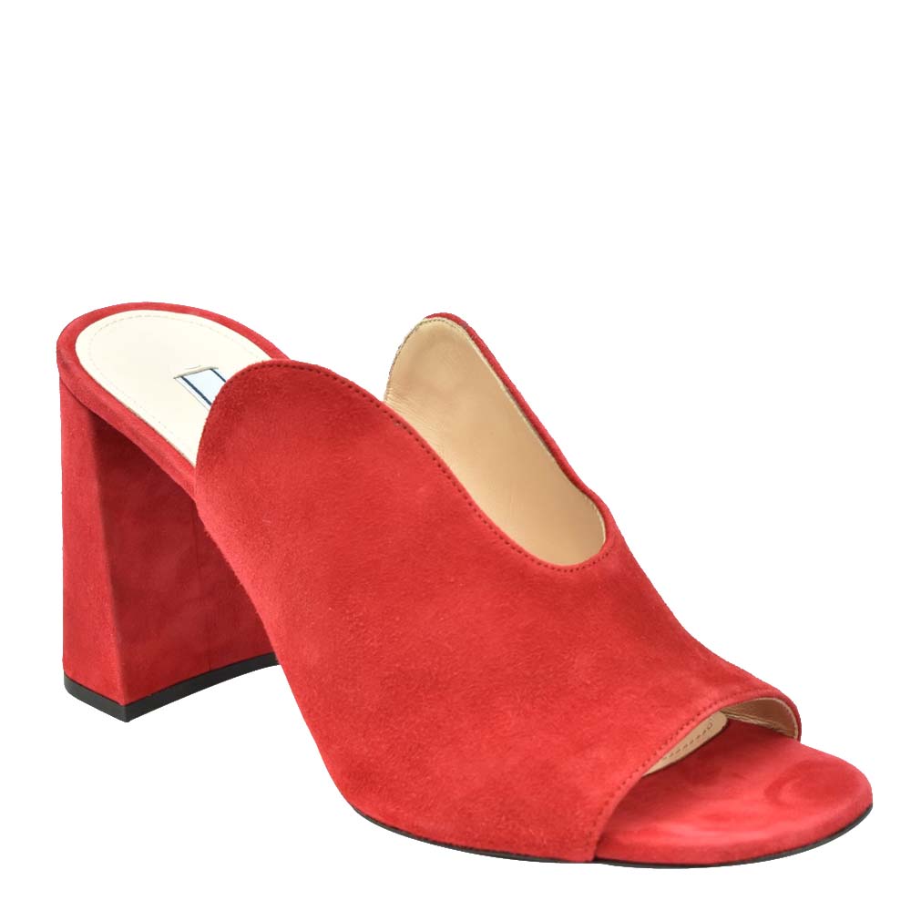 

Prada Red Suede Block Heel Sandals Size EU
