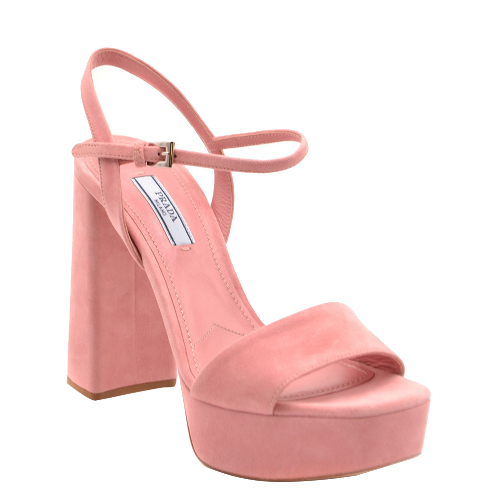 

Prada Pink Suede Block Heel Platform Sandals Size EU