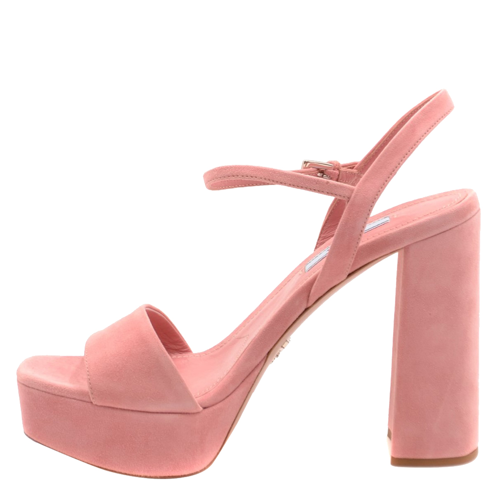 Pre-owned Prada Pink Suede Block Heel Platform Sandals Size Eu 36.5