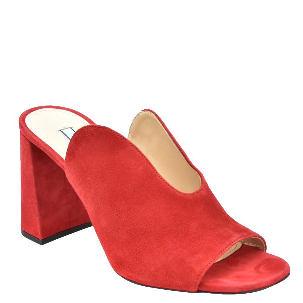 

Prada Red Suede Block Heel Mules Size EU