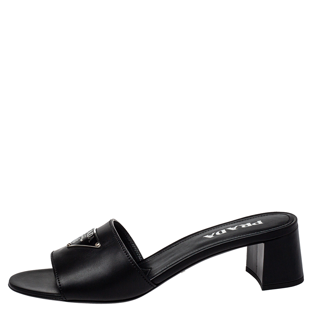 

Prada Black Leather Slide Sandals Size